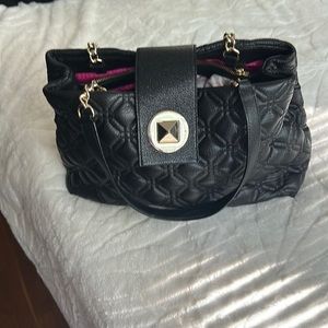 Kate Spade Black leather shoulder bag pink inside liner